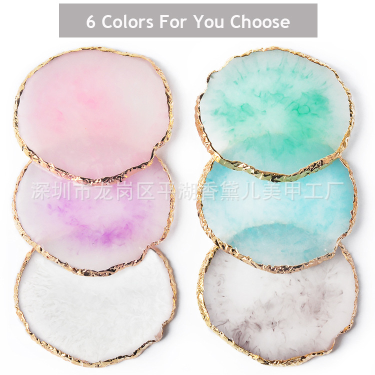 Arte de uñas paleta de cristal japonés ágata paleta de borde dorado cristal marbling pintado paleta de colores herramienta