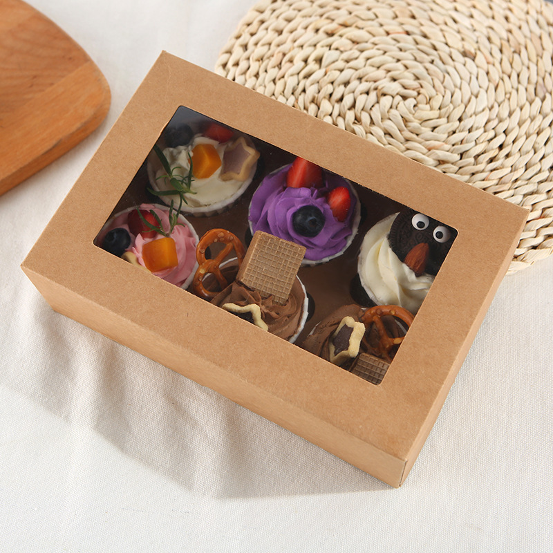 跨境出口创意烘焙蛋糕甜点盒食品包装盒定制牛皮纸折叠马芬盒批发