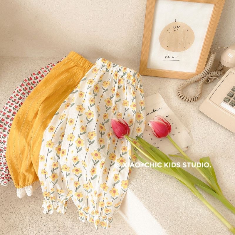 So Beautiful ~ Girls Yellow Summer Anti-Mosquito Pants Kidsren's Pure Cotton Light and Breathable Pants Baby Bloomers