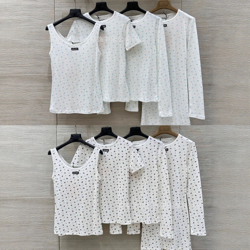 Quality Ceiling~Mm26 Early Spring New 4-Piece Set Floral Ladylike Style Short-Sleeved Vest Layered Top T-Shirt for Women