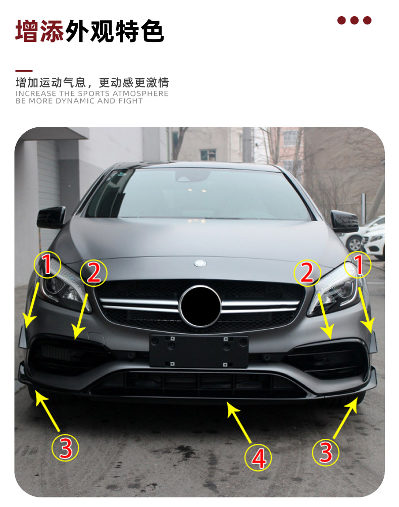 Suitable for Mercedes-Benz A-Class W176 A200 A260 A45 2016-2018 Wind Blade Grille Exterior Modification Accessories
