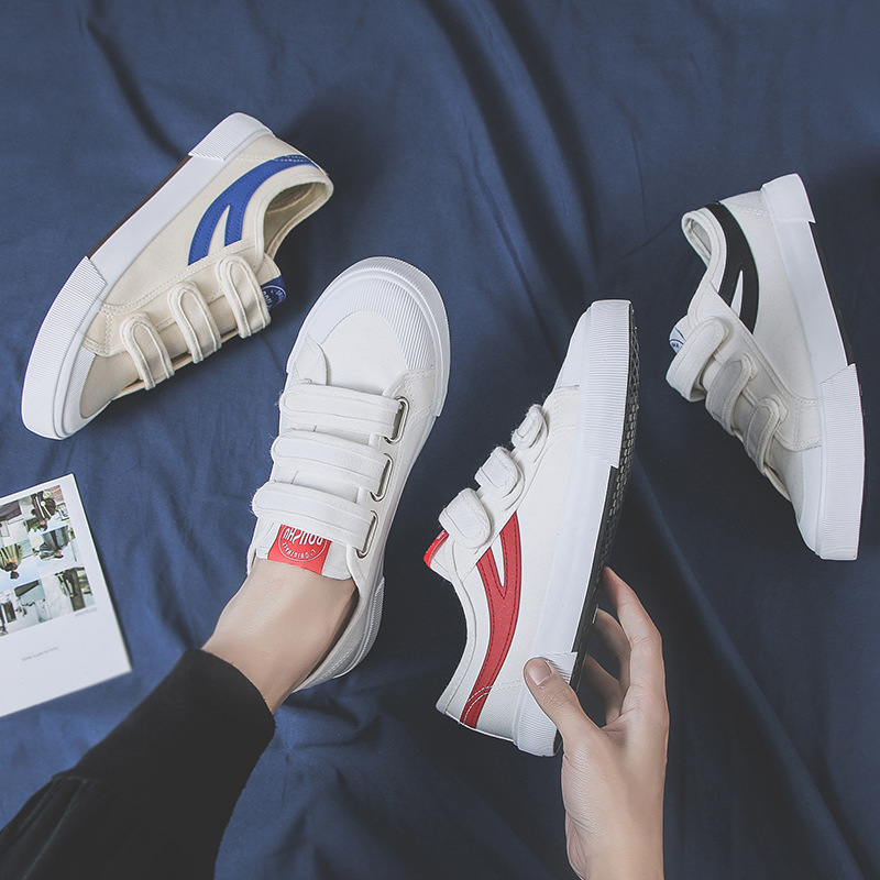 Summer Lazy Canvas Shoes for Men, Velcro Casual Sneakers, Korean Style Trendy White Shoes, Slip-On Men's Shoes