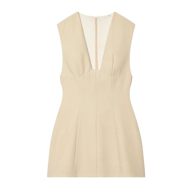 Pb&Za Cross-Border New Women's Fashion Short Dress with Shorts-Style Lining, Sleeveless V-Neck, and Waist-Cinching Design 2669500
