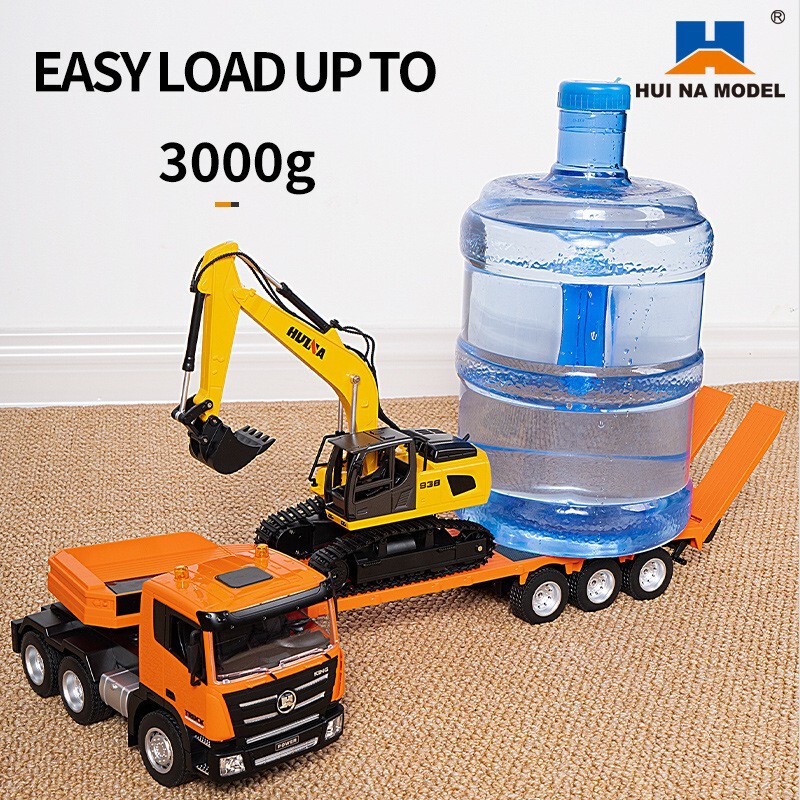 Huina new product 1:24 nine-Channel remote control flatbed trailer loading excavator electric transport remote control car toy