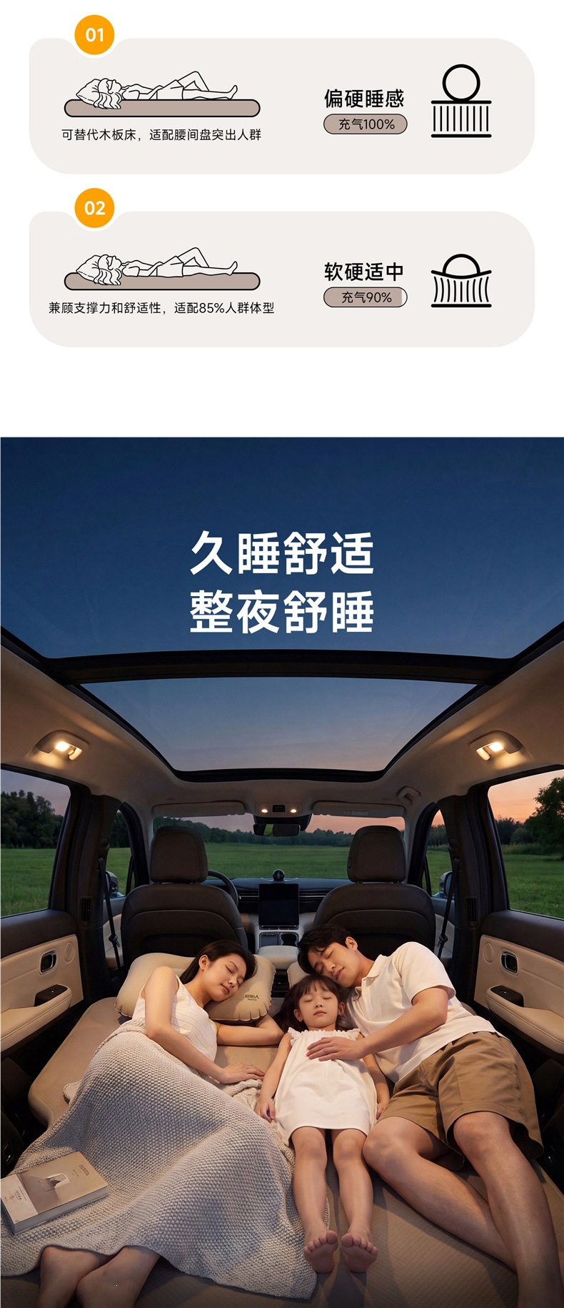 Original car mattress, rear seat sleeping pad, car sleeping gadget, inflatable bed for long trips, Tesla Y3