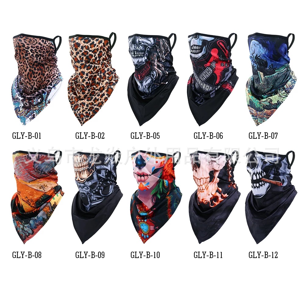 Oído-colgando triángulo bufanda hielo malla de seda máscara transpirable cuello cubierta al aire libre equitación pesca a prueba de viento protector solar cara toalla bufanda