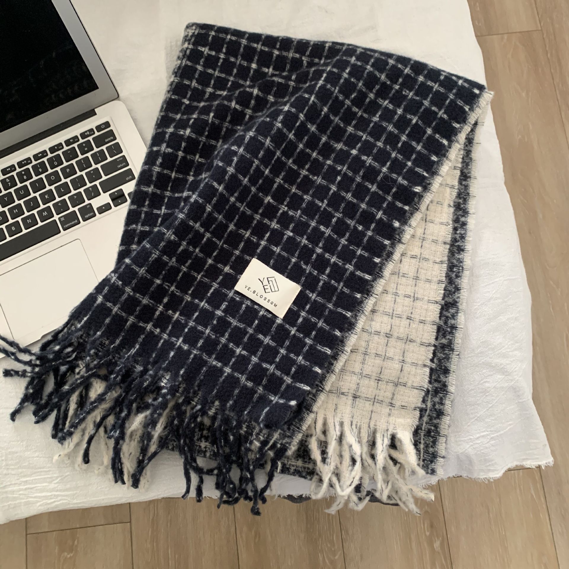 Four patchwork navy blue