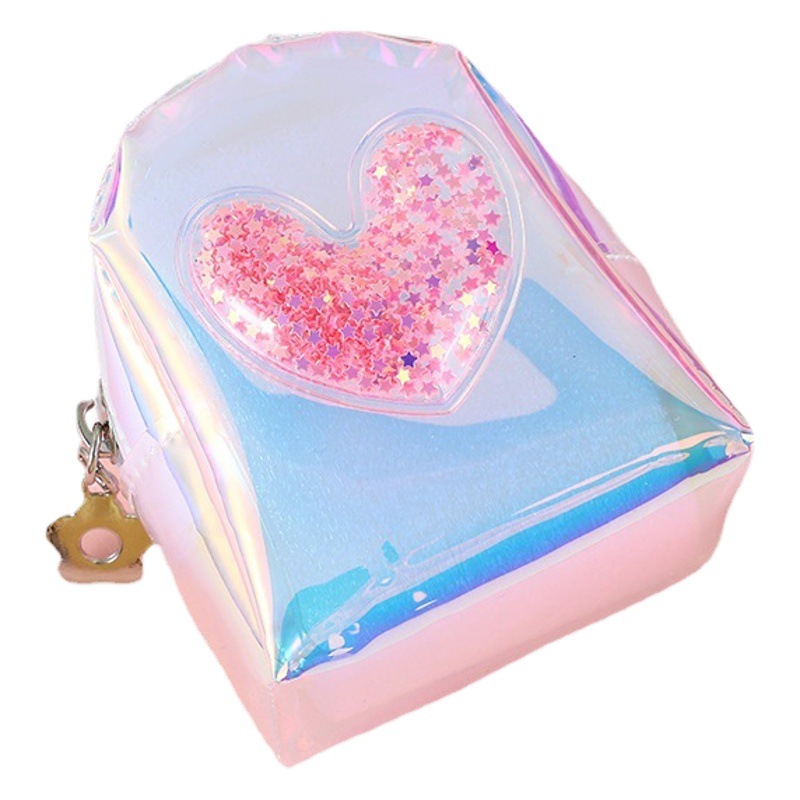 Japonés ins amor láser pequeña bolsa portátil mini lindo monedero colgante lápiz labial auriculares bolsa de almacenamiento