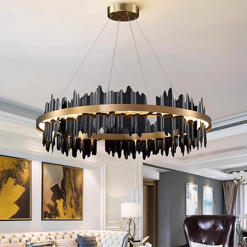 Design-led pendant LED ring living room bedroom post-modern light luxury restaurant lighting new black gold decorative