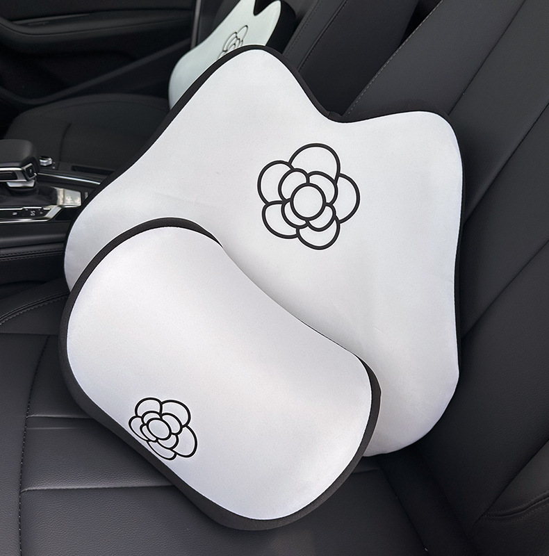 Camellia Car Headrest Memory Foam Rebound Comfortable Car Neck Pillow Cushion Summer Car Lumbar Cushion Waist Protector