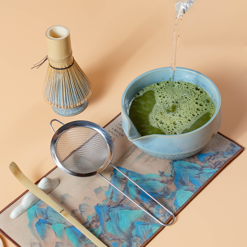 跨境日式陶瓷抹茶碗抹茶套装百本立茶筅立粗陶窑变宋蕴抹茶套装|undefined