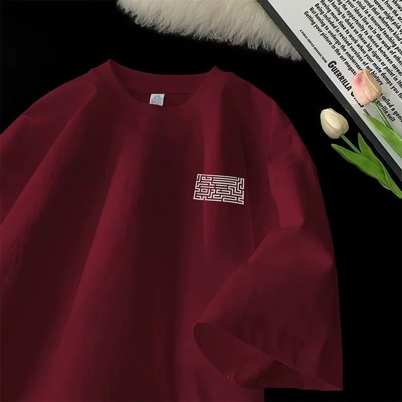 Хлопковая летняя футболка с короткими рукавами высокого класса мужской свободный большой размер с круглым вырезом