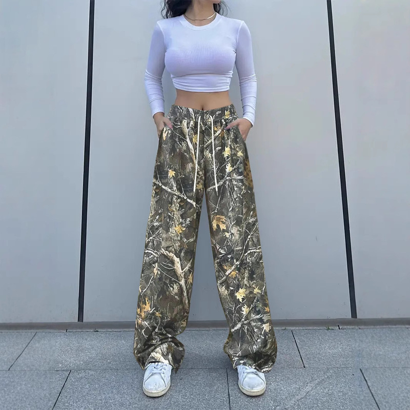 Cross-Border Foreign Trade Temu Spring New Fashion Casual Waist-Cinching Camouflage Print Wide-Leg Loose Straight Pants