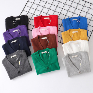 2025 New V Neck Children's Clothing Pure Color Cardigan Sweater Ins Popular Single-Breasted Male and Female Baby Pure Cotton Wool Autumn and Winter