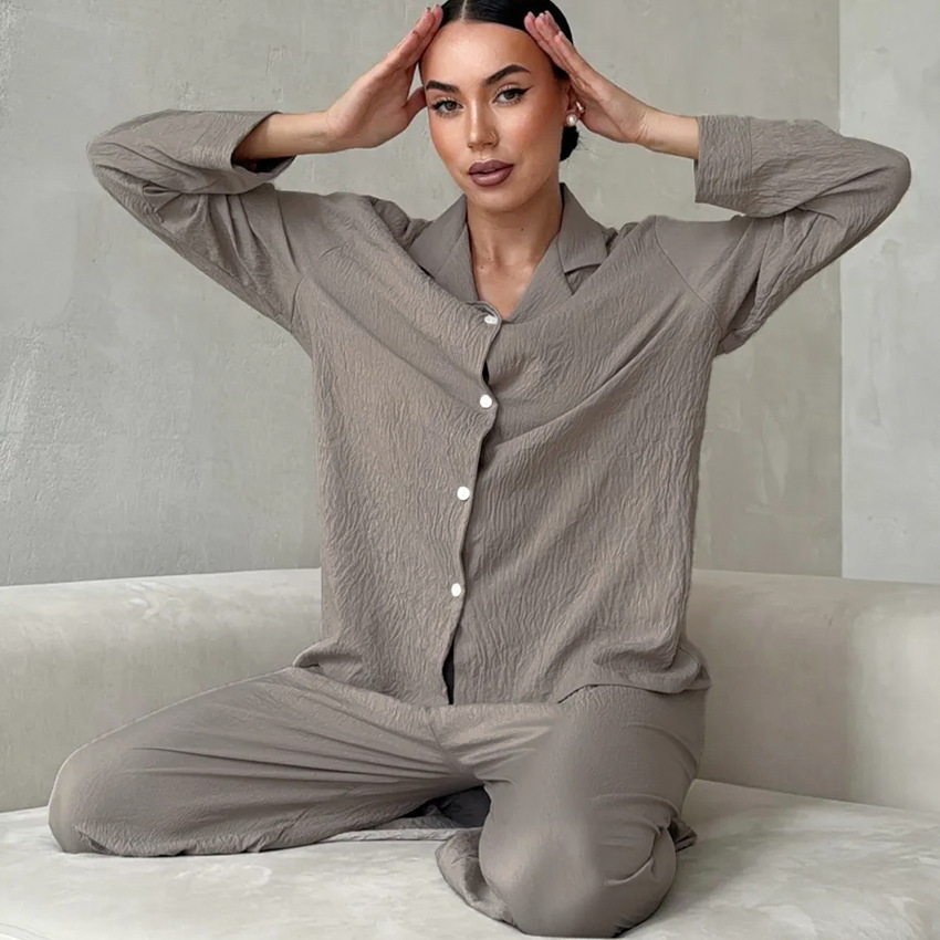 Conjunto de Pijama de Verano 2025, Estilo Europeo y Americano, Suave y Cómodo, Manga Larga y Pantalón Largo, para Mujer, Ropa de Dormir