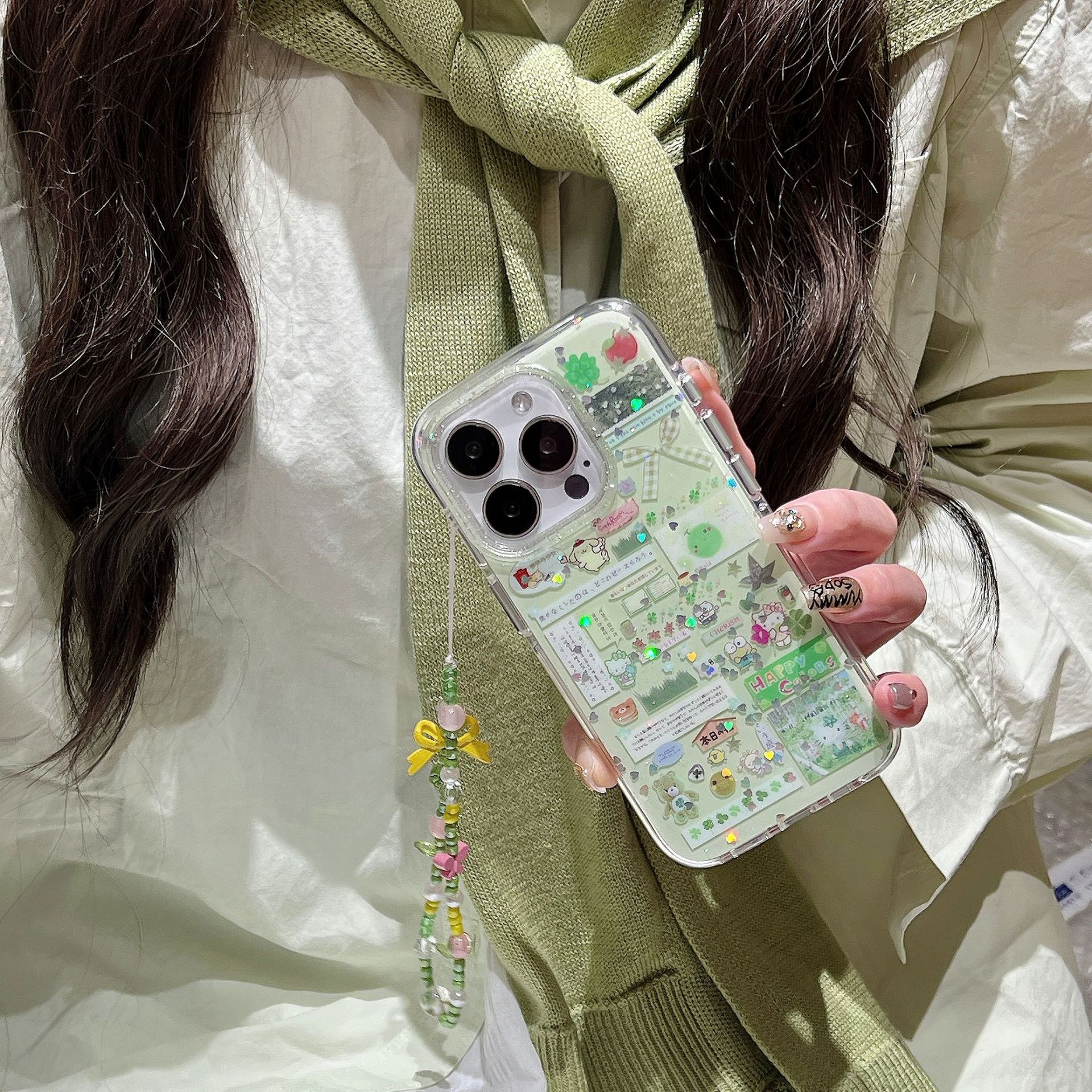 Summer nicho verde pantalla completa trébol de cuatro hojas para Apple 15/16Pro funda para teléfono móvil 14ProMax nuevo 13 mujeres