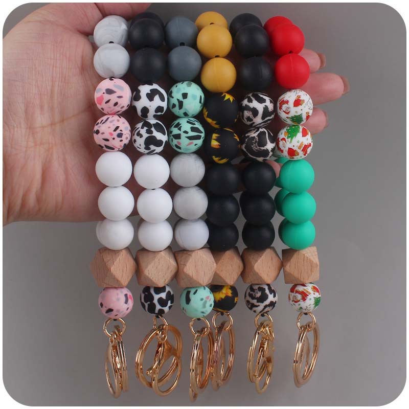 Nueva creativo silicona muñeca llavero colgante DIY leopardo cuentas de silicona llavero Accesorios