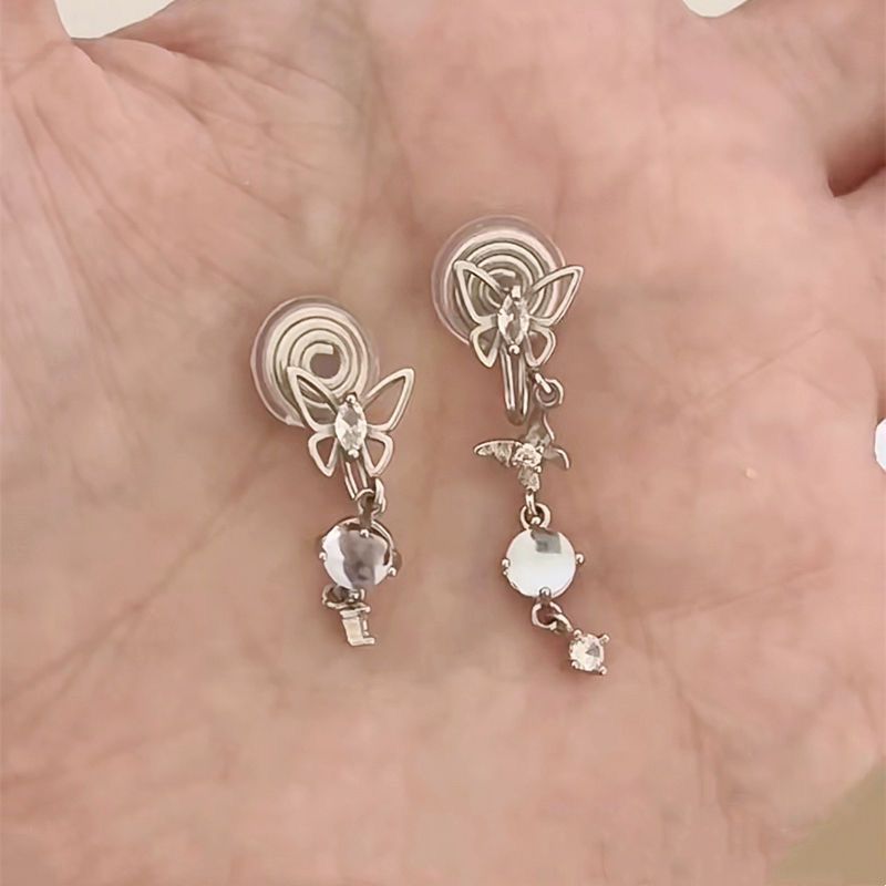 Cinta Estética Clip para la oreja Mujer Circon Ballet Bowknot Sin orejas Pinza para la oreja para el nicho femenino Pendientes para estudiantes mayores Mujer