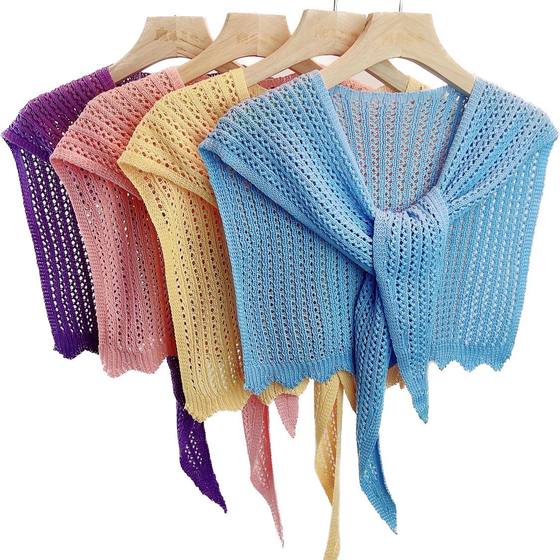 Korean-style Spring and Autumn Solid Color Hollow-out False Collar Shawl Outer Decoration Knot Air-conditioned Room Small Shawl Women's Cross-border