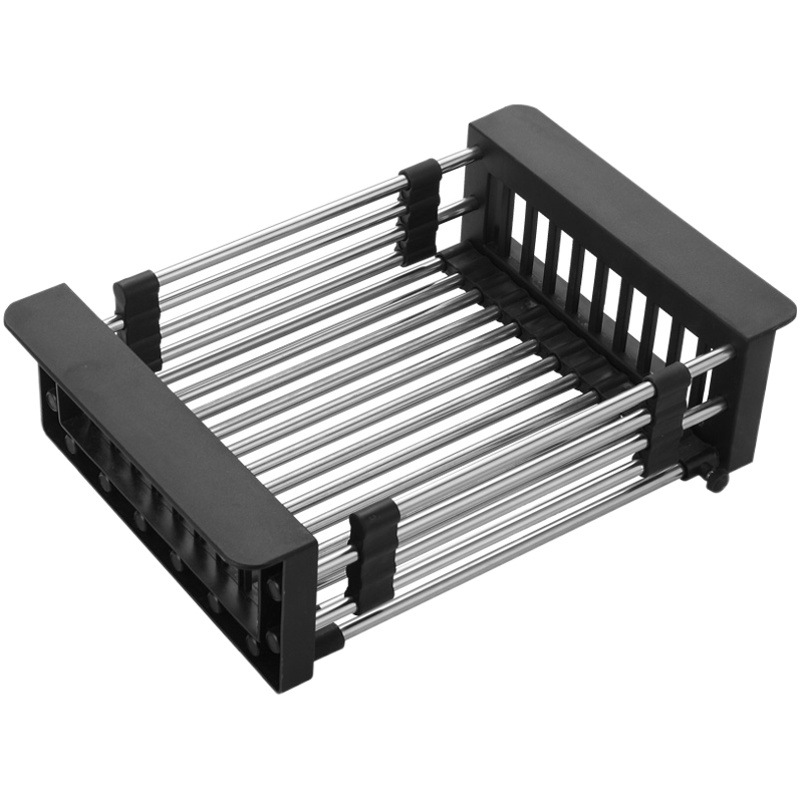 Transfronterizo grande de acero inoxidable cesta de drenaje retráctil fregadero de la cocina cesta de lavado de frutas estante para platos hogar