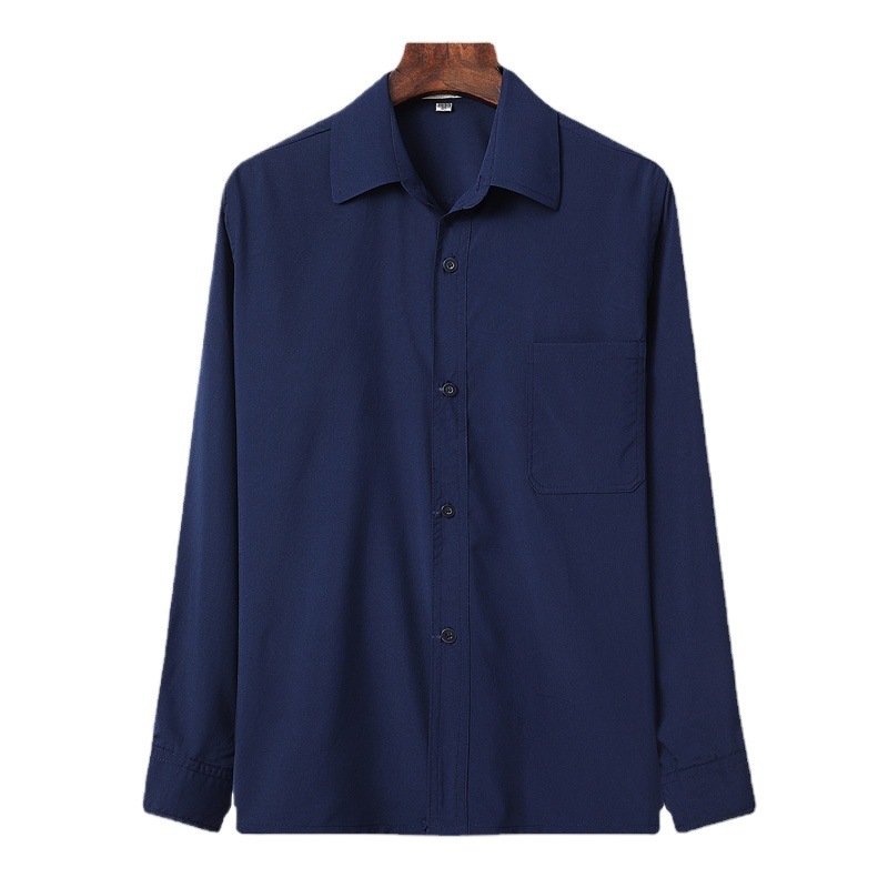 Primavera, otoño y verano color sólido camisa de hombre de mediana edad y ancianos de manga larga de poliéster algodón solapa camisa de hombre agente mayorista