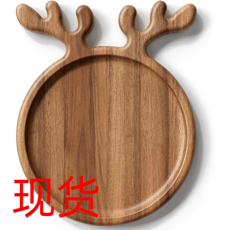 Деревянный поднос с оленьими рогами, рождественский поднос, поднос из акации, поднос для фруктов, сушеных фруктов, обеденный поднос из цельного дерева, японский чайный поднос