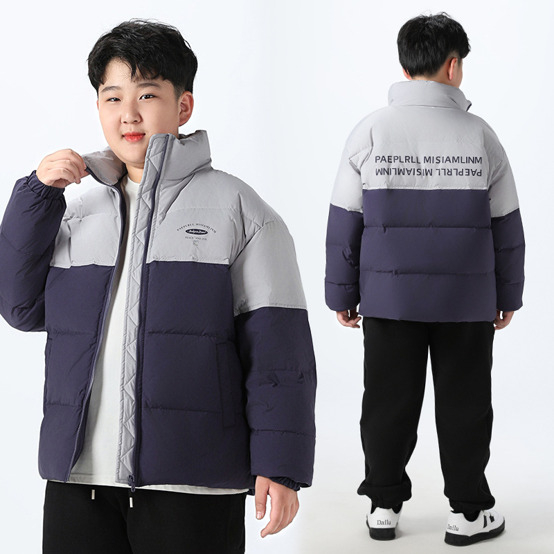清仓胖男童羽绒服秋冬装加肥加大码宽松外套白鸭绒帅气面包服青少