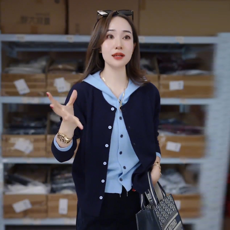 Korean Style Women's Fake Two-Piece Hooded Knitted Cardigan Sweater, Fashionable and Stylish Long-Sleeved Simple Niche Unique Clothing