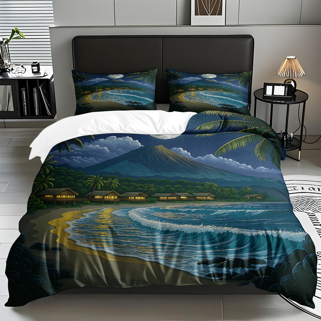 TEMU / JIT transfronterizo textil doméstico mar hermoso paisaje impresión colcha colcha de almohada fuente fábrica para la imagen se puede fijar