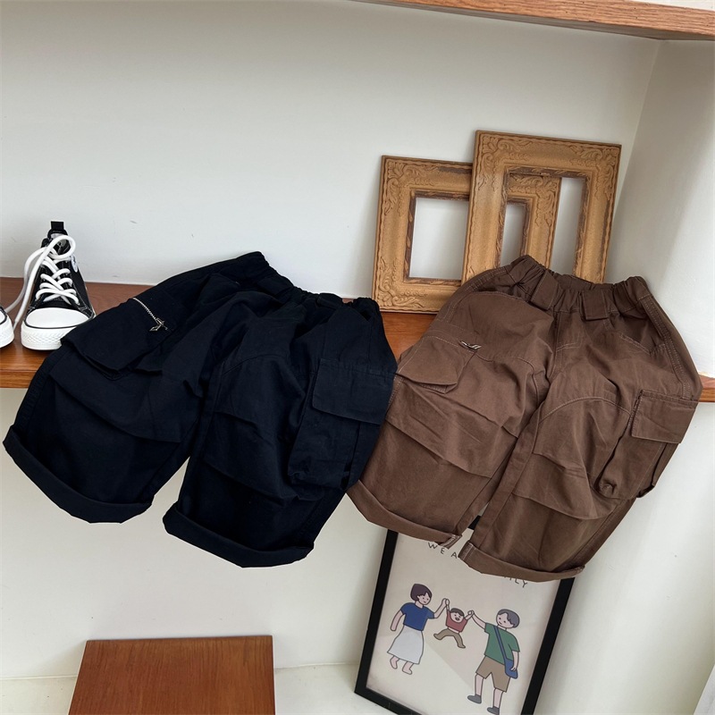 2024 Podzimní dětské americké ležérní vícekapsové pracovní oblečení pro chlapce a dívky Volné vyprané rovné trubkové dlouhé kalhoty_voghion.com