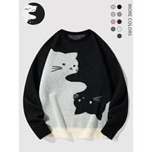 Y 73251 Cat Print Lazy Knit Sweater ���è��ë�� �羳ŷ����