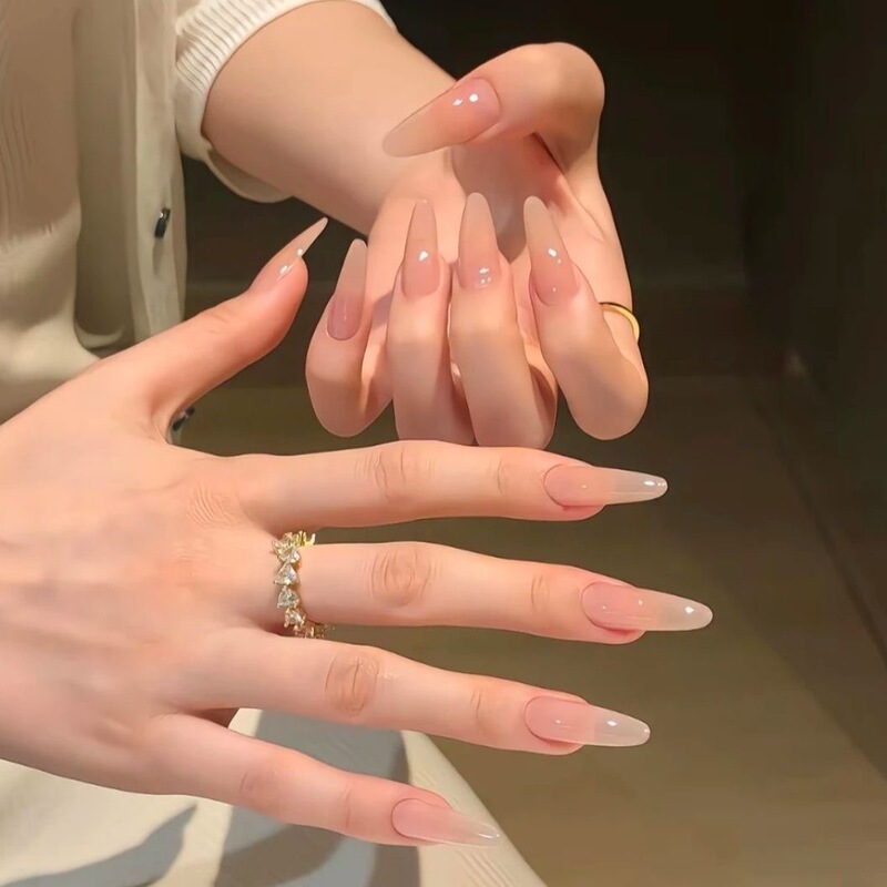 Pure hand-worn armor vignetting ice transparent nude solid color bridal nail art finished patch fake nails durable removable