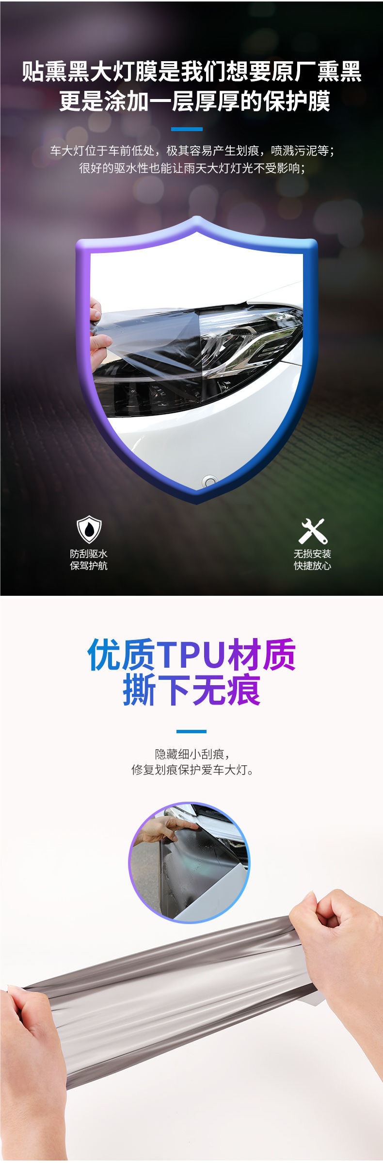 Car Tpu Headlight Blackened Translucent Film Tph Light Black Rear Tail Light Film Protective Repair Anti-Mark Car Light Color Changing Film