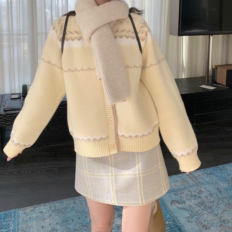優しい風ファフーフェアアイルソフトワックスセーター女性の 2025 春と秋の新ニットカーディガン韓国トップジャケット|undefined