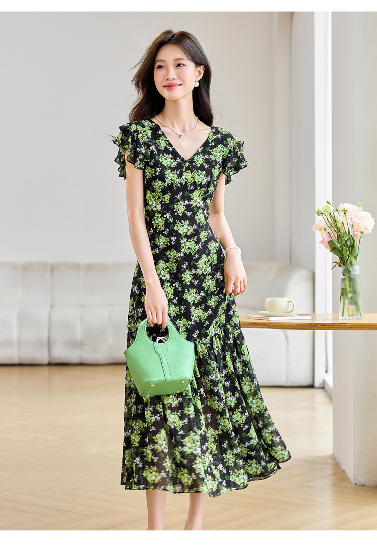 Đầm suông midi họa tiết hoa tay ngắn thanh lịch MM2632 — Màu sắc hình ảnh chi tiết 8