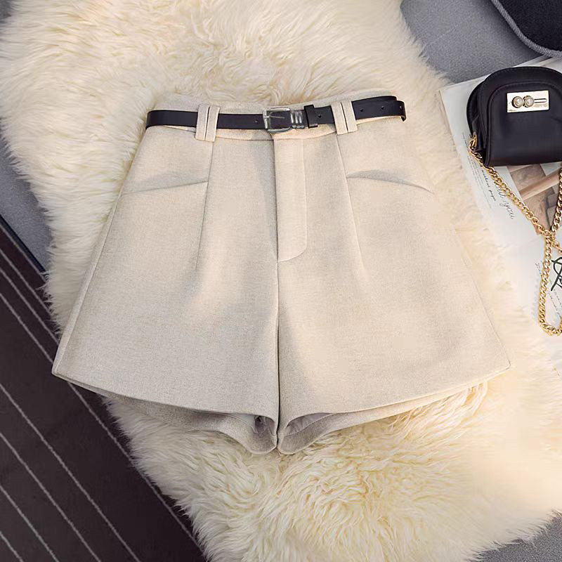Quần short dạ nữ cạp cao ống đứng phong cách công sở kèm thắt lưng — Màu cà phê, tặng kèm thắt lưng, Màu xám đậm, tặng kèm thắt lưng, Màu yến mạch, tặng kèm thắt lưng, Màu đen, tặng kèm thắt lưng chi tiết 5