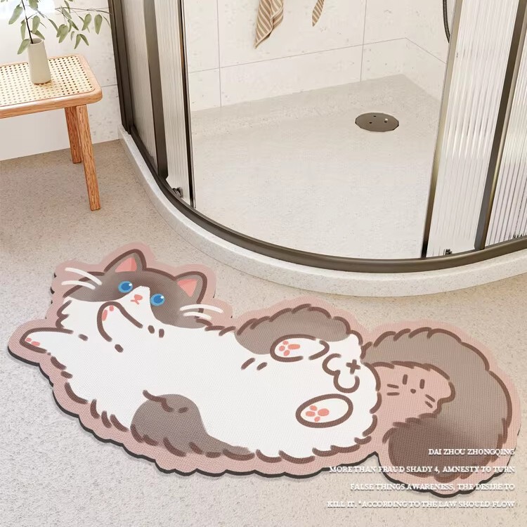 Bathroom Floor Mat, Curved Cartoon Diatom Mud Door Mat, Bathroom Entrance Mat, Shower Room Water-Absorbing Quick-Drying Non-Slip Mat