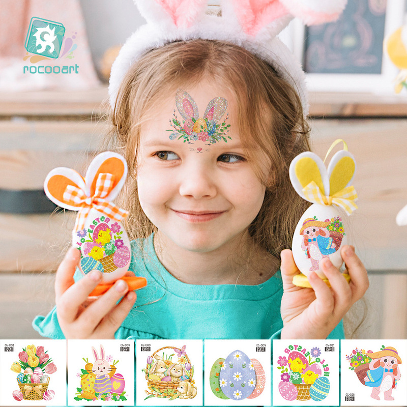 New Cross-Border Glitter Tattoo Stickers Waterproof Cartoon DIY Rabbit Easter Egg Stickers Manufacturer