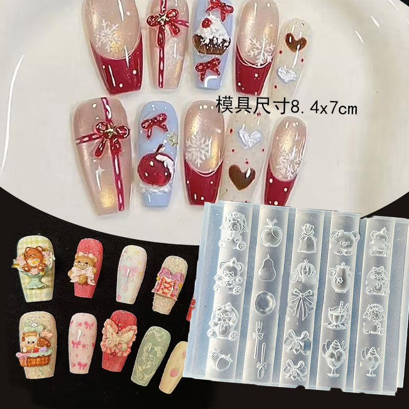 Miniature Croissant Donut Shape Embossed Nail Art Decoration High Transparency Mold DIY Creative Carved Glue Mold