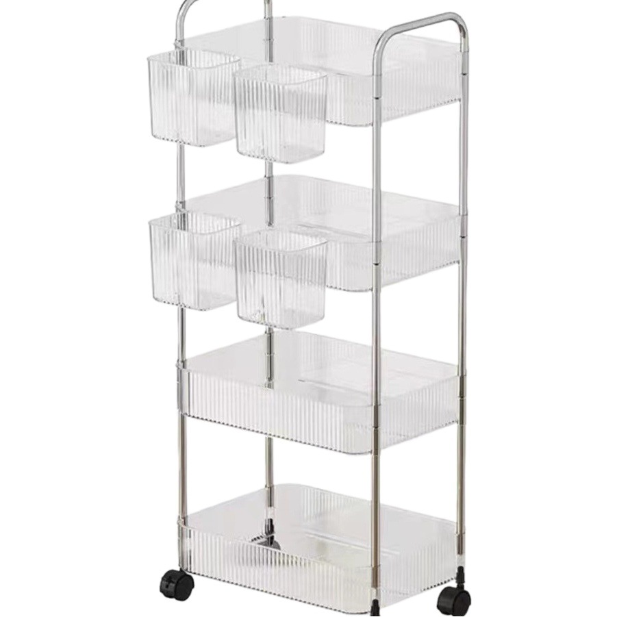 Estante de almacenamiento de carro pequeño merienda doméstica estantería de almacenamiento de múltiples capas cocina móvil cesta de frutas y verduras estante de acrílico