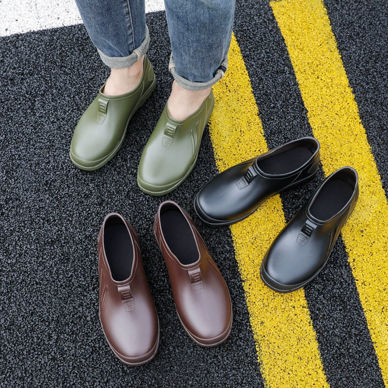 Внешняя торговля модные дождевые сапоги мужские короткие водонепроницаемые резиновые туфли сплошной цвет низкий уровень дождя сапоги кухонная рыбалка автомойка нескользкая водяная обувь мужская