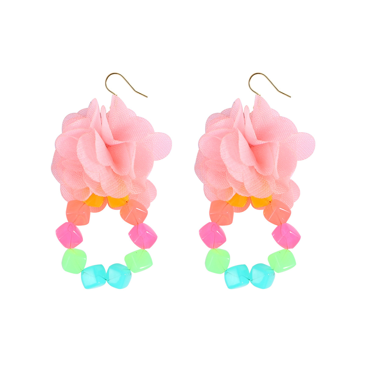 Women's Cute Sweet Pastoral Flowers Beaded Synthetic Yarn Cloth Earrings No Inlaid Drop Earrings display picture 2