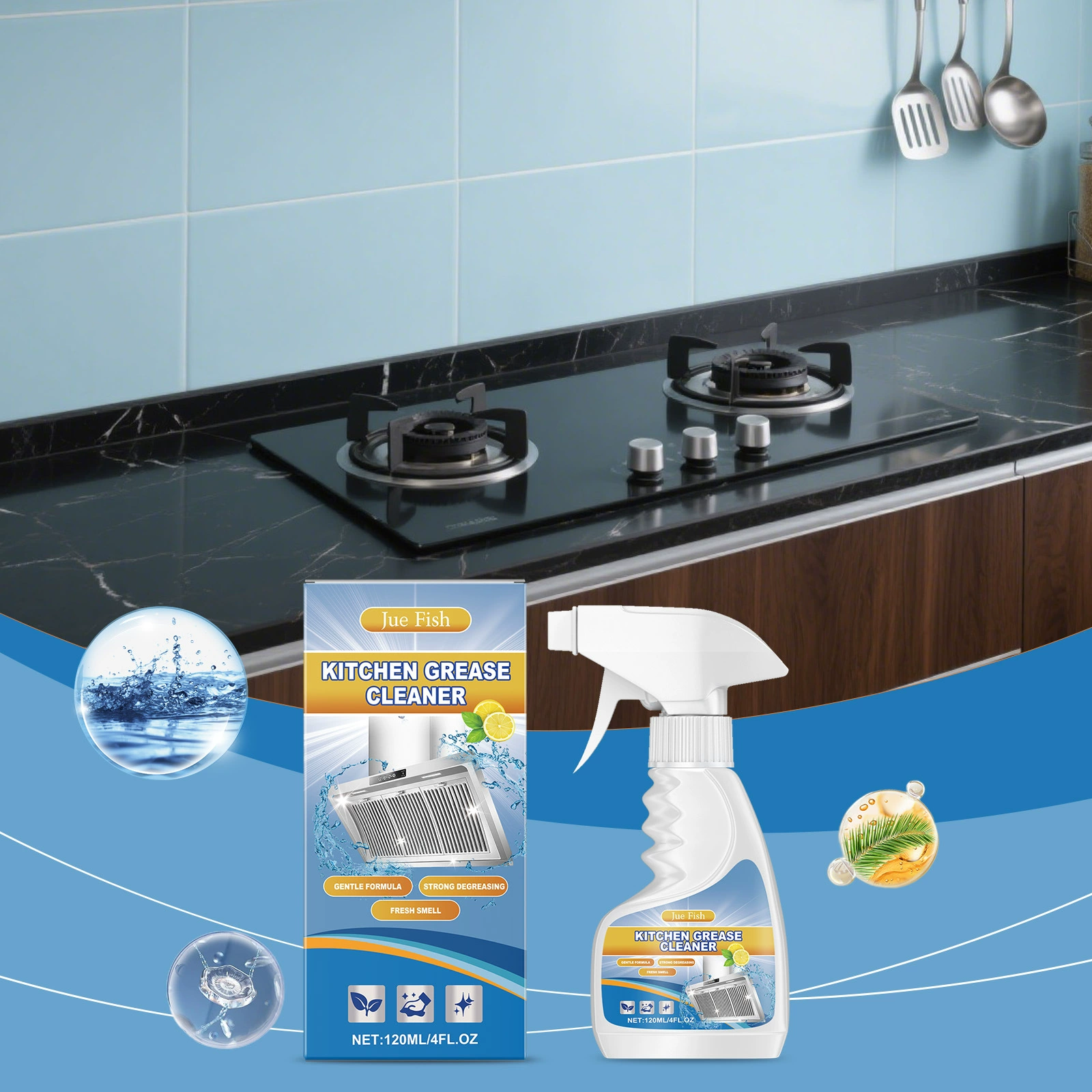 JUE FISH средство для удаления масляных пятен на кухне, бытовой очиститель для кухонной вытяжки, обезжиривающее средство, мягкая формула