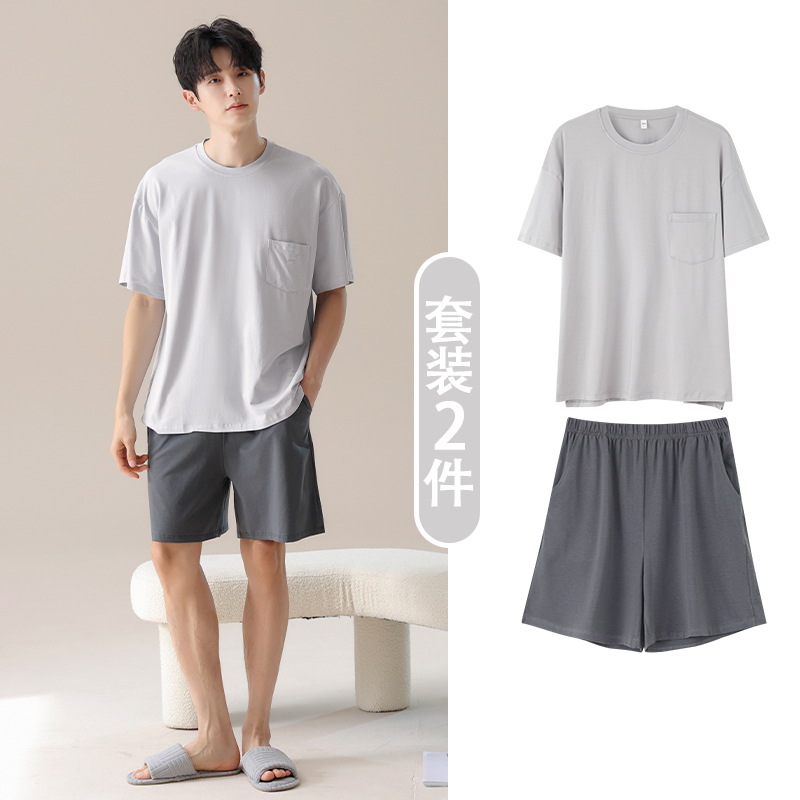 713 남성 라이트 바인 그레이 + 씨락 그레이 [라운드 넥 + 반바지]