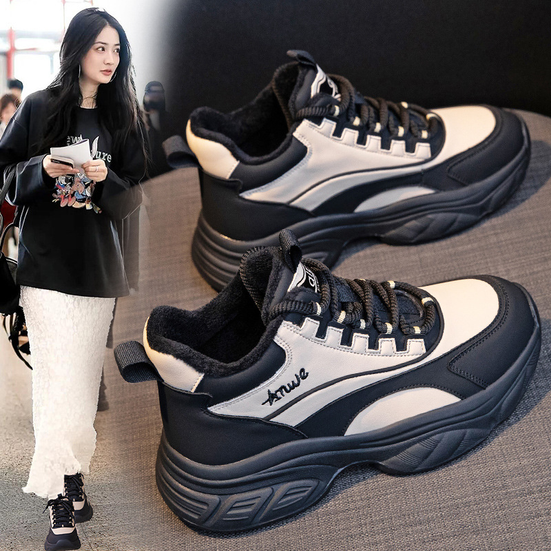 厚底老爹鞋女2025秋冬季加绒新款内增高小个子休闲百搭运动女鞋潮