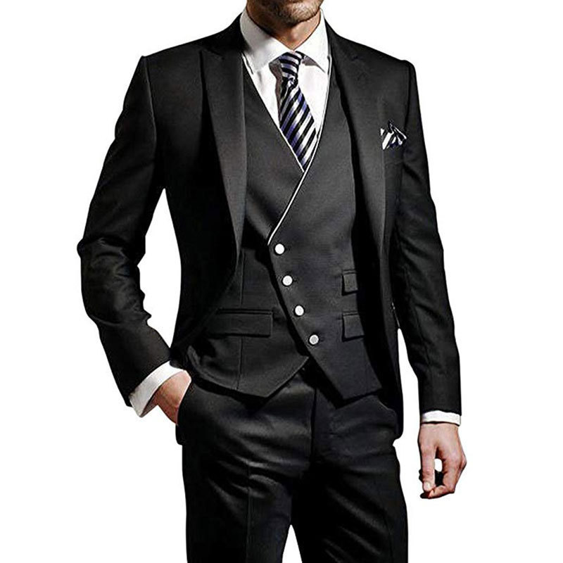 Cross-Border European and American New Three-Piece Men's Suit Navy Groom's Suit Jacket One-Button Formal Business Tuxedo