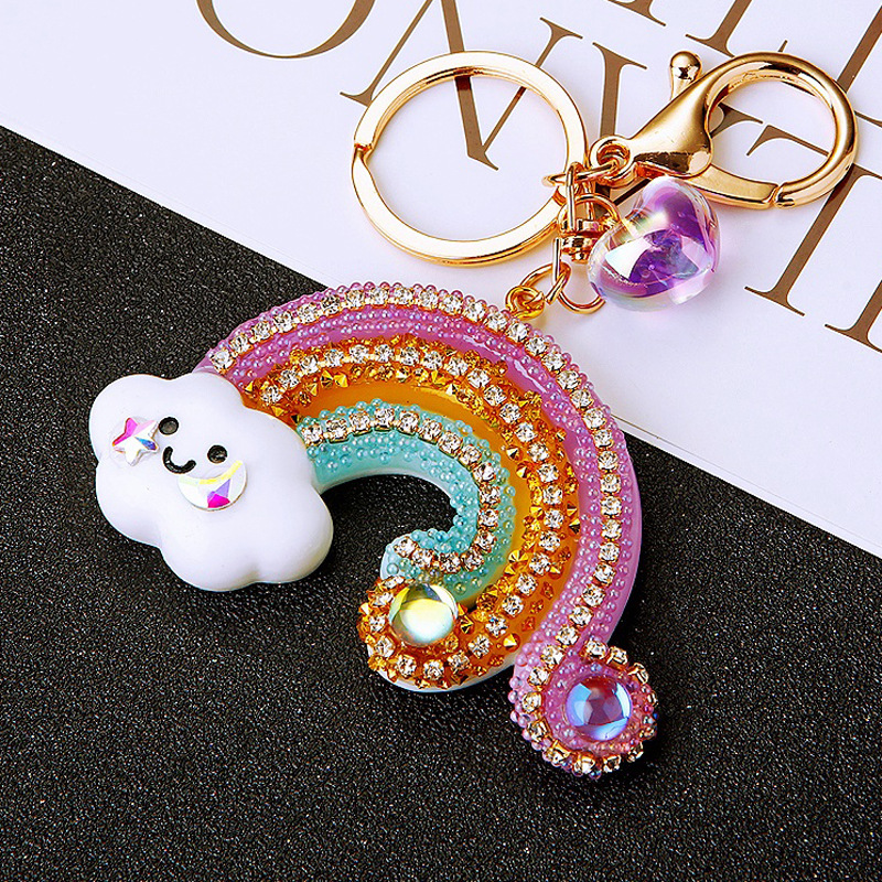 Mermaid Ji Diamond Rainbow Car Keychain Women's Cute Luminous Bag Pendant Key Chain Ring Hanging Ornaments Cross-border Gifts