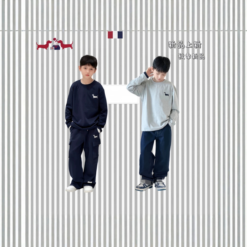 DEAR BABYS 26 Boys' Spring and Autumn Light Luxury Outfit [Two-Color Embroidered Puppy Design, Faux Two-Piece Long-Sleeve T-Shirt]
