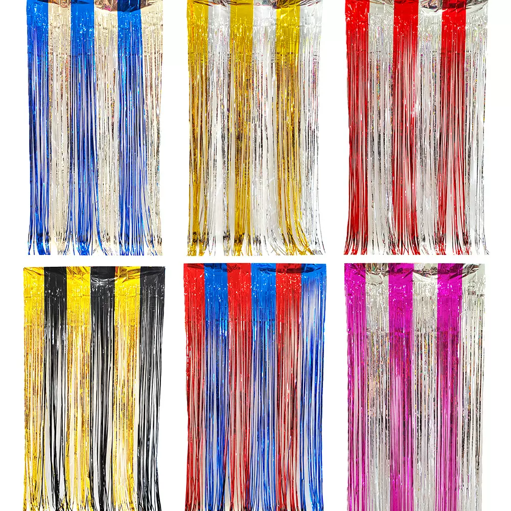 跨境亚马逊2m雨丝帘炫彩双拼色亮光生日派对用品流苏雨丝门帘