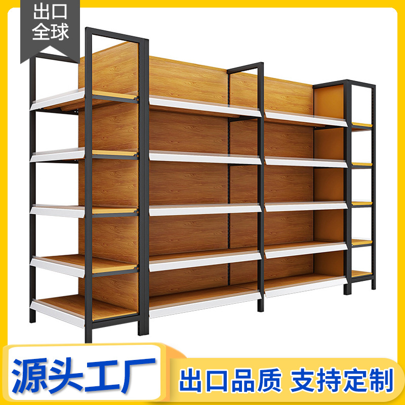 Estantes de madera imitación estantes de supermercado estantes de almacenamiento estantes de exhibición estantes de tienda de conveniencia estantes de bocadillos contra la pared estantes multicapa